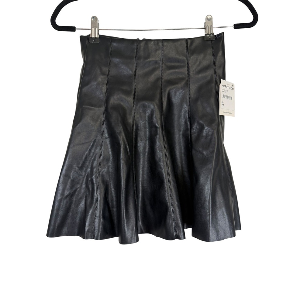 Oak and Lala Italia Black Faux Leather Flared Mini Skirt NWT XS 425017BLK